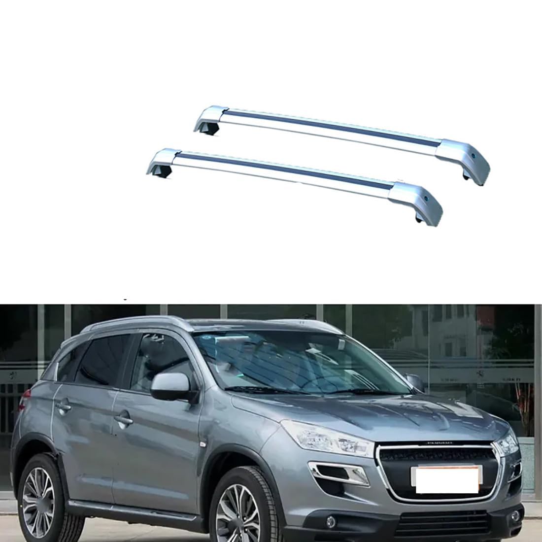 2 Stück Aluminium-Querträger für Autodachgepäckträger für Peugeot 4008 2012-2019, Auto Offene Dachreling Dachgepäckablage Diebstahl-Bars Auto Zubehör,B-Silver von LIULAOGEN