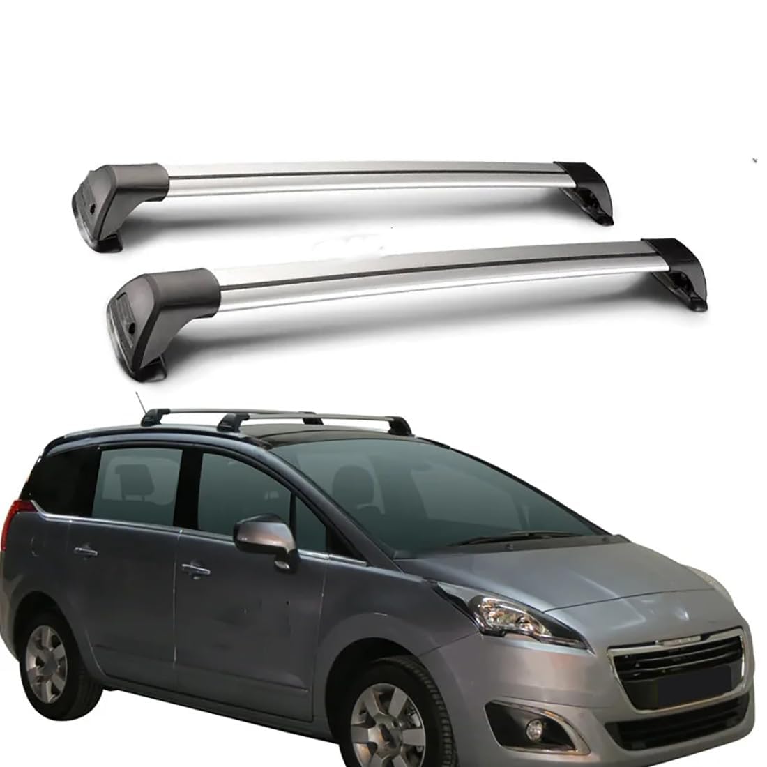 2 Stück Aluminium-Querträger für Autodachgepäckträger für Peugeot 5008 2009-2017, Auto Offene Dachreling Dachgepäckablage Diebstahl-Bars Auto Zubehör von LIULAOGEN