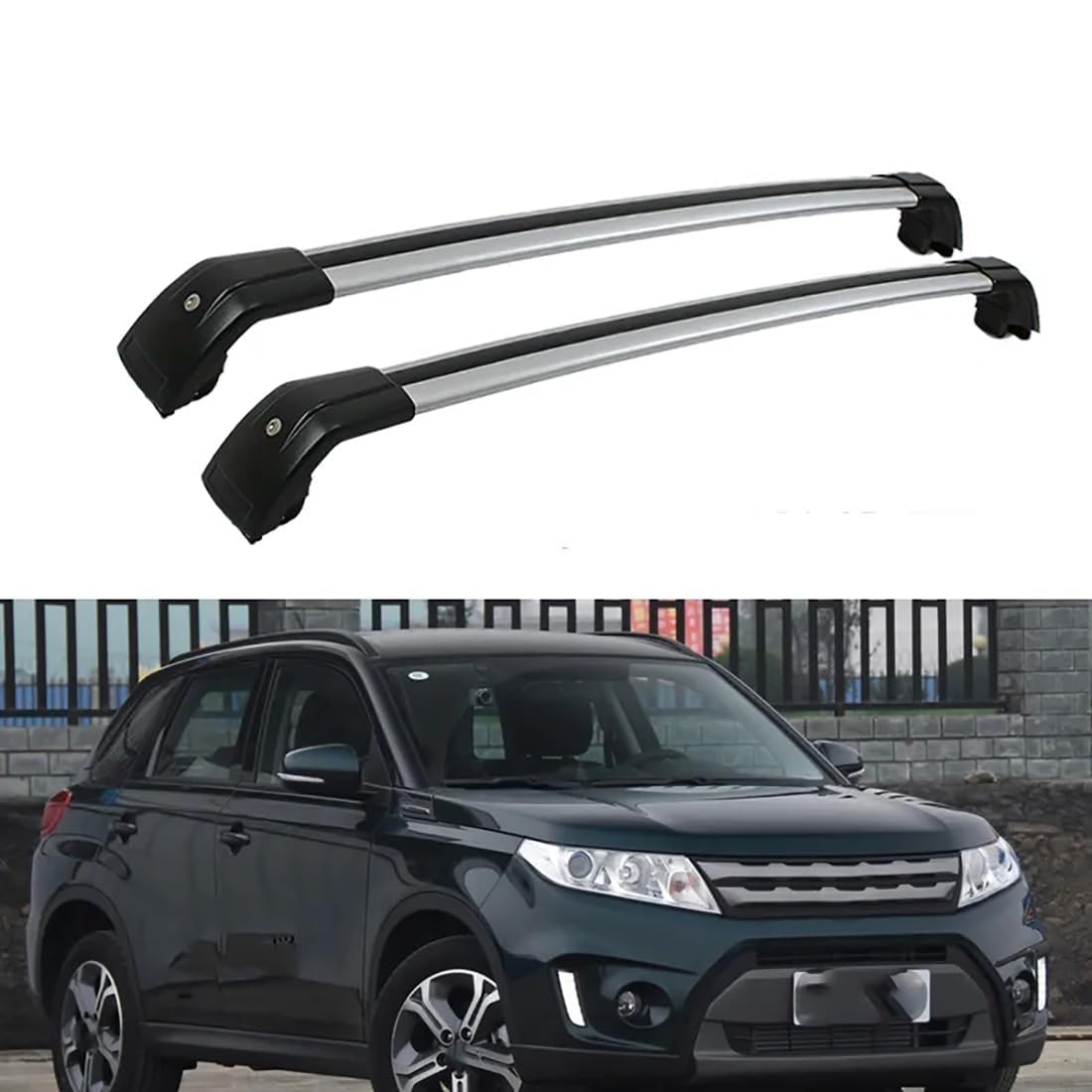 2 Stück Aluminium-Querträger für Autodachgepäckträger für Suzuki Vitara 2015-2022, Auto Offene Dachreling Dachgepäckablage Diebstahl-Bars Auto Zubehör,C-Silverblack von LIULAOGEN