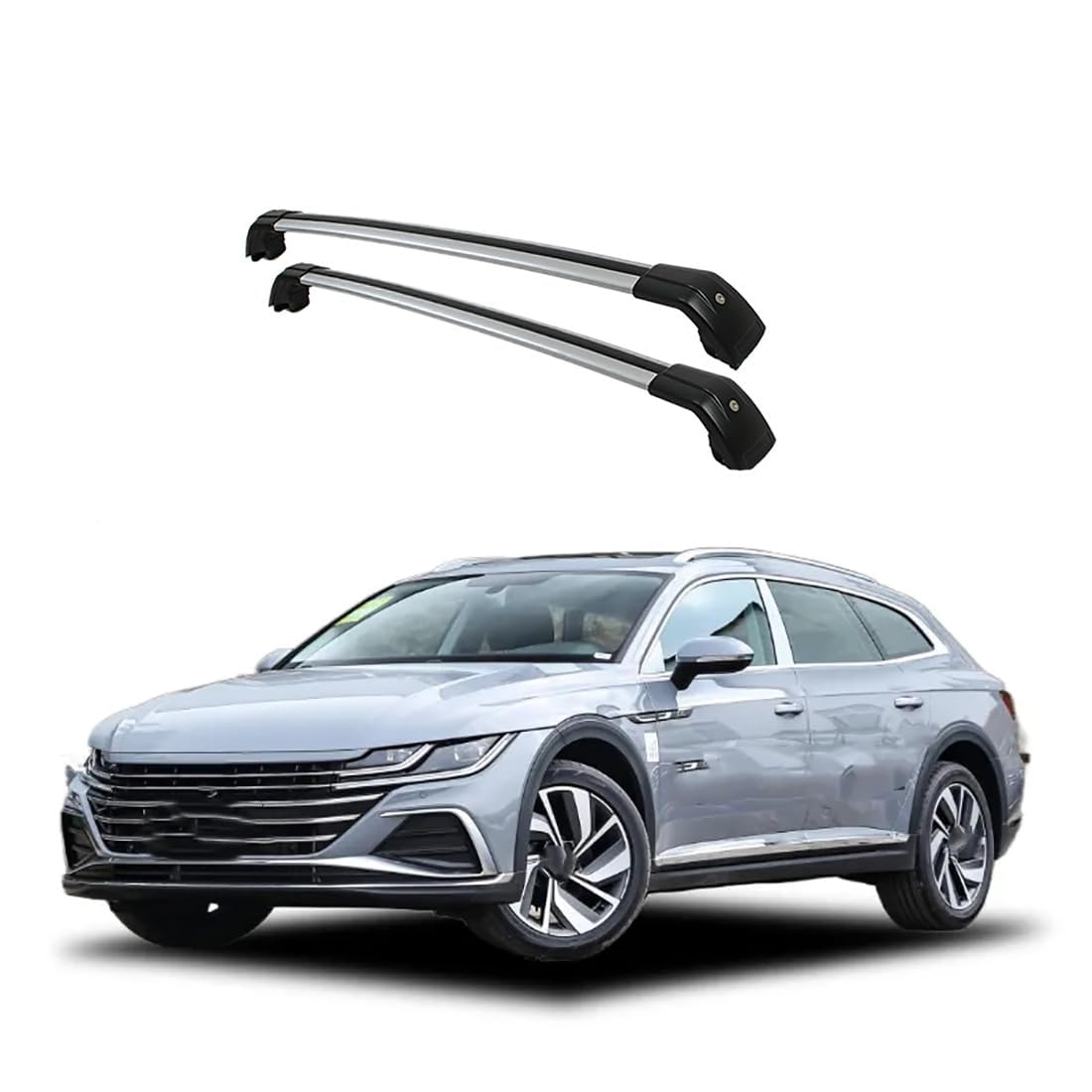 2 Stück Aluminium-Querträger für Autodachgepäckträger für VW CC 2021+, Auto Offene Dachreling Dachgepäckablage Diebstahl-Bars Auto Zubehör,C-Silverblack von LIULAOGEN