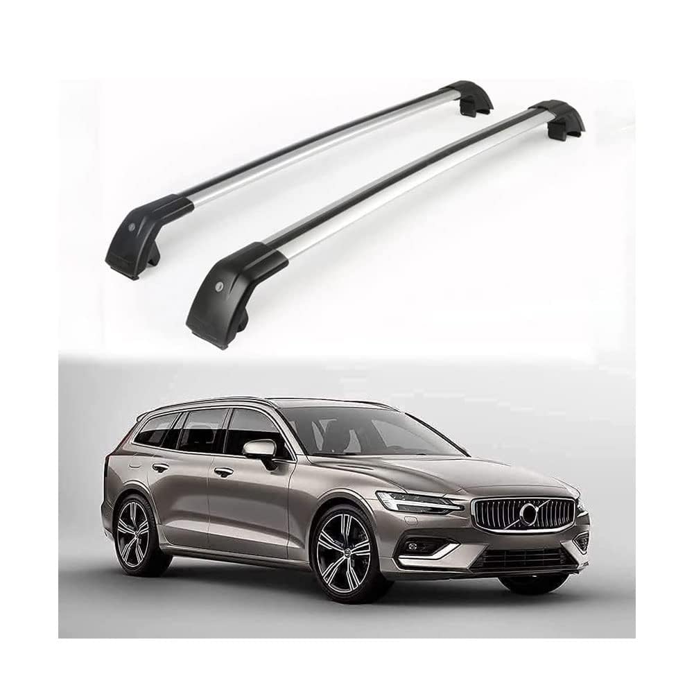 2 Stück Aluminium-Querträger für Autodachgepäckträger für Volvo V60 2019-2021, Auto Offene Dachreling Dachgepäckablage Diebstahl-Bars Auto Zubehör von LIULAOGEN
