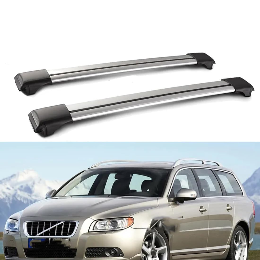 2 Stück Aluminium-Querträger für Autodachgepäckträger für Volvo XC70 II (136) 2007-2023, Auto Offene Dachreling Dachgepäckablage Diebstahl-Bars Auto Zubehör von LIULAOGEN