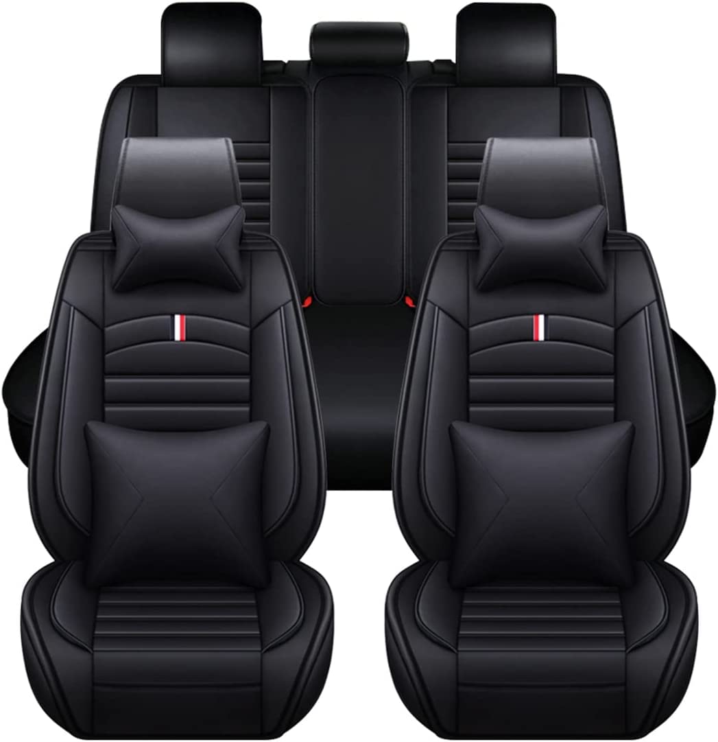 Autositzbezüge für Nissan Micra K14 2017-2022,Vorne und Hinten Allwetter Komfortabler Leder wasserdichte Autositzbezüge Full Set,Sitzbezügesets Sitzschoner Zubehör,Luxurious_Set-A_Black von LIVEZ