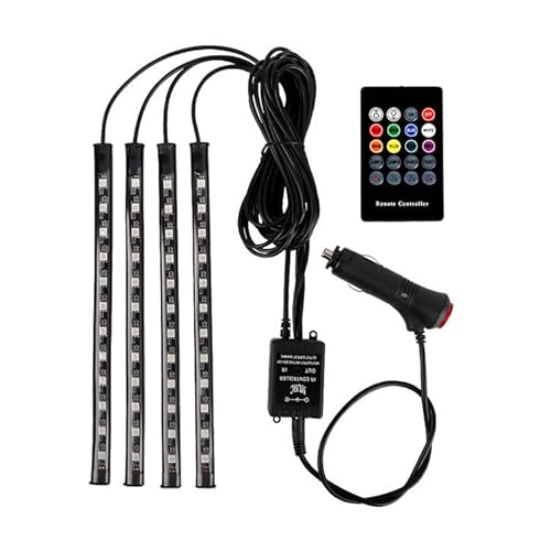 12V LED Auto Innenbeleuchtung mit 4 Stück 48 RGB, 3 m mehrfarbig Auto LED Streifen, steuerbare Lichtleiste mit Fernbedienung, Wasserdicht Beleuchtung für Zigarettenanzünder,Innenraumbeleuchtung von LIWEARE