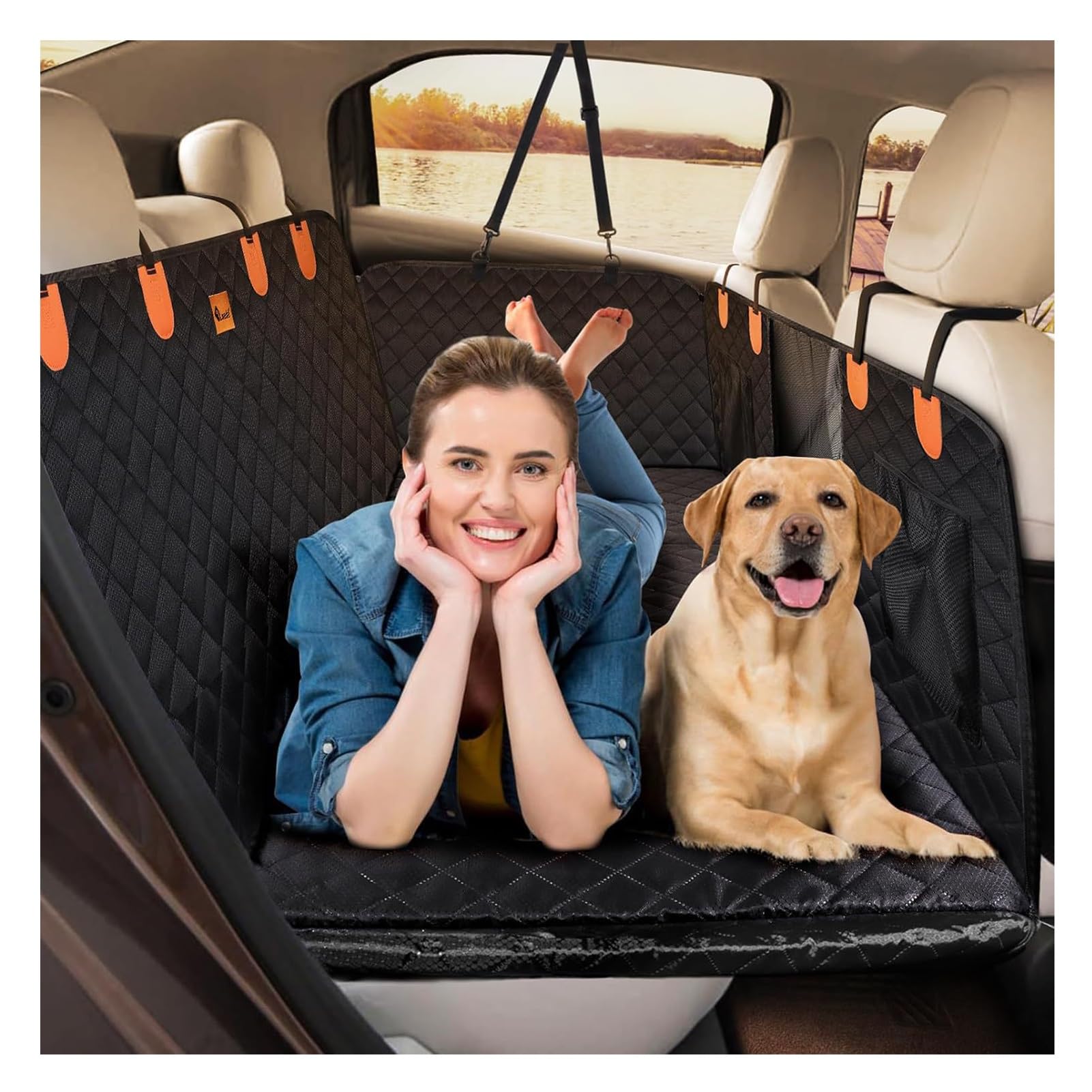 LIXQQS Wasserdichter Auto Hundeschutzdecke, Kratzfester Hund Autositzbezug, Rückbank Schondecke und Kofferraumschutz für Hunde, Haustiermatte für Auto, SUV und Truck, Ideal als Transportmatte(C) von LIXQQS
