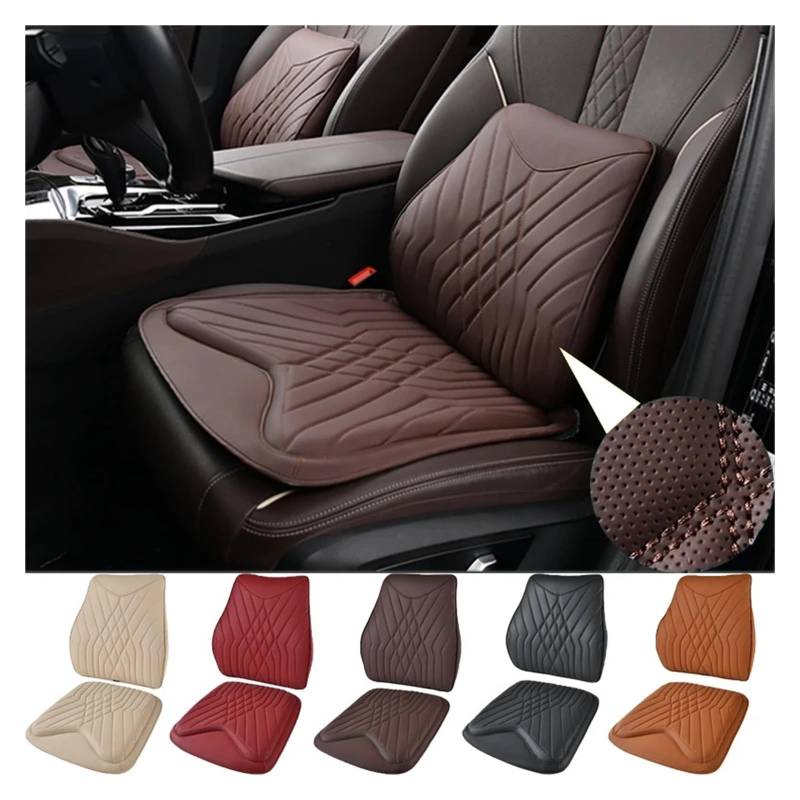 LIYIANWAN tianwandong Auto-Lendenwirbelstützkissen, atmungsaktives Ledersitz-Anti-Rutsch-Kissen, Luxus-Autositz-Styling-Zubehör, weiche Matte(Cushion-Brown 1PC) von LIYIANWAN