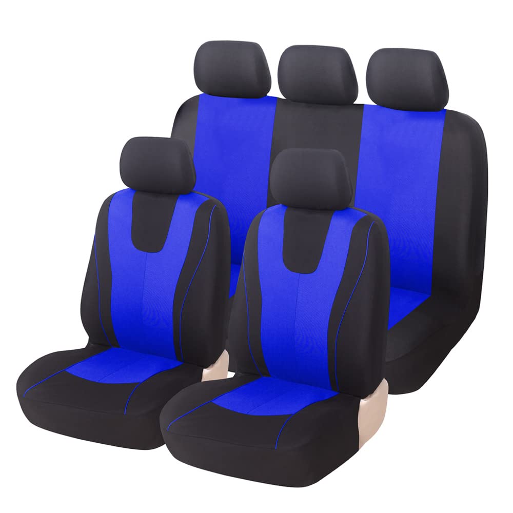 LIYUANMU 5-Sitze Autositzbezüge Sitzbezug für 123, aus Polyesterfaser Komplett-Set mit Zubehör, Wasserdicht, Airbag kompatibel,A/BLUE von LIYUANMU
