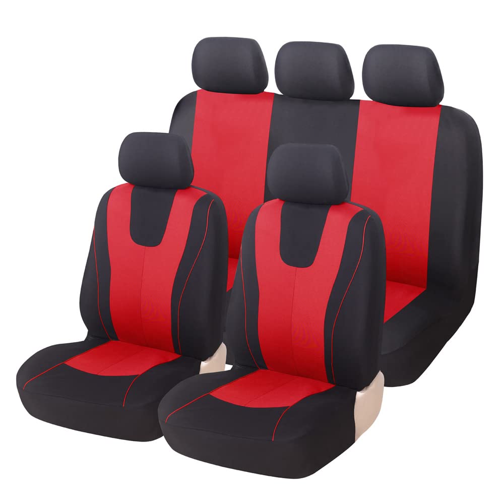 LIYUANMU 5-Sitze Autositzbezüge Sitzbezug für Opel Vauxhall Grandland X 2018-2024, aus Polyesterfaser Komplett-Set mit Zubehör, Wasserdicht, Airbag kompatibel,A/RED von LIYUANMU