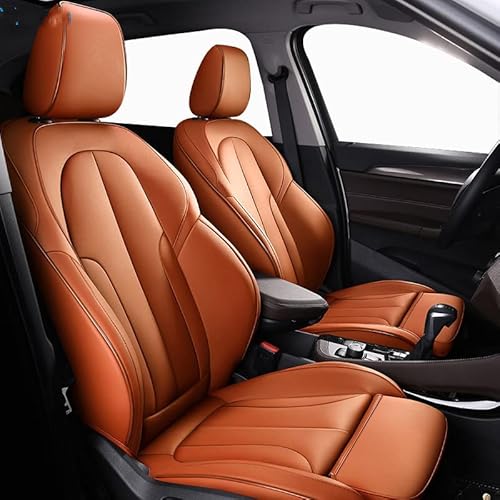 LIYUANMU Maßgeschneidertes Auto Leder Sitzbezüge Sets für BMW X1 2010-2023,Airbag kompatibel wasserdicht komplett vorne und hinten Schonbezüge,Auto zubehör,B/Brown von LIYUANMU