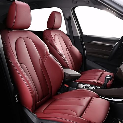 LIYUANMU Maßgeschneidertes Auto Leder Sitzbezüge Sets für BMW X1 2010-2023,Airbag kompatibel wasserdicht komplett vorne und hinten Schonbezüge,Auto zubehör,E/WineRed von LIYUANMU
