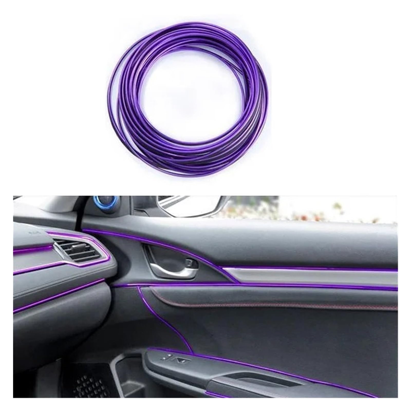 Auto Zierleiste Chrom Zierleisten Armatur 10 m Auto-Zierleiste, Flexible Streifen, Tür-/Mittelkonsolen-/Innenraum-Zierleiste, Universal-Chrom-Zierleiste, helle Leiste(Purple) von LIZHAYG