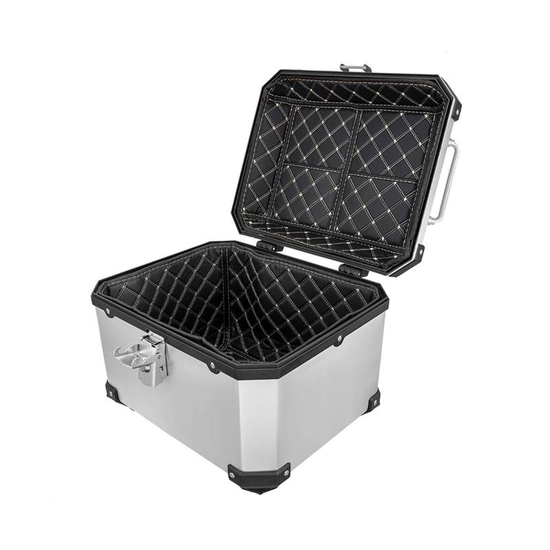 LIZHAYG Topcase Motorrad 45L Universal Motorrad Aluminiumlegierung Heckkoffer Gepäckkoffer Schnellverschluss Elektrisches Motorrad wasserdichte Heckbox Aufbewahrungsbox(Silver) von LIZHAYG