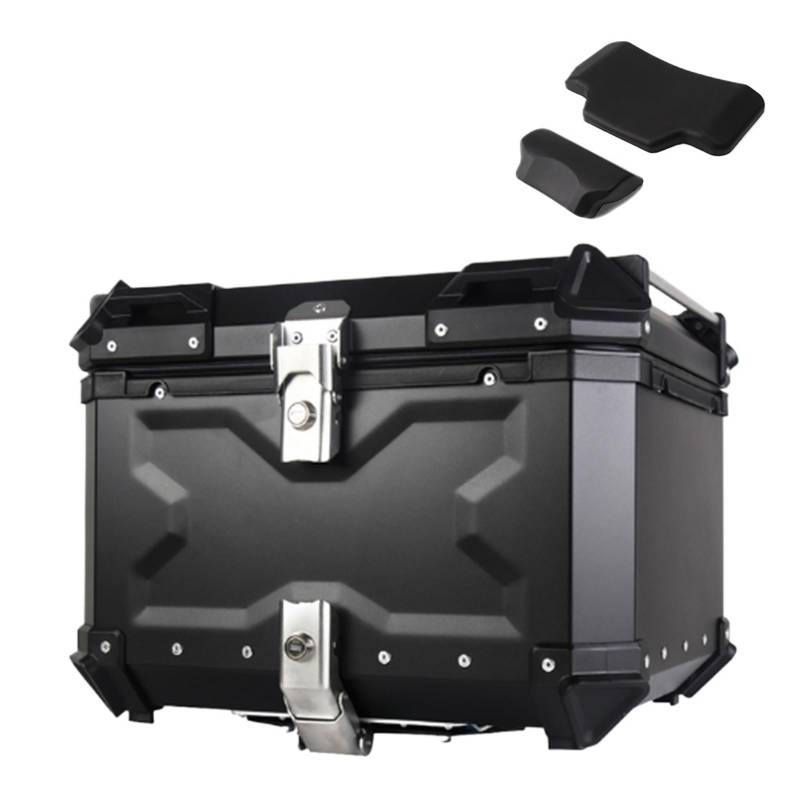 LIZHAYG Topcase Motorrad 55L Universal Motorrad Heckgepäck Kofferraum Lagerung Moto Top Case Werkzeugkasten Wasserdicht Helm Schlüsselschloss Heck Werkzeugkasten Aluminium(Black) von LIZHAYG