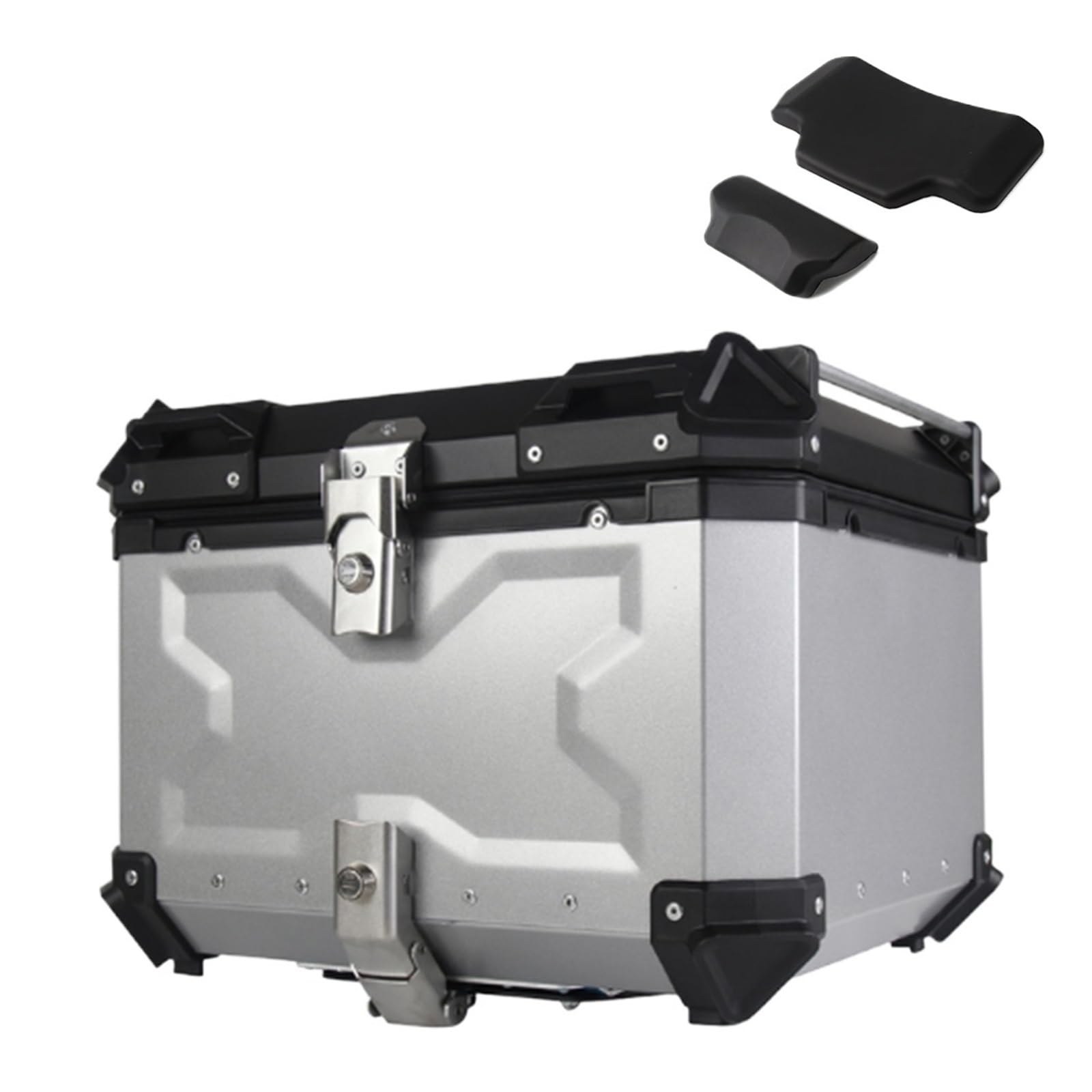 LIZHAYG Topcase Motorrad 55L Universal Motorrad Heckgepäck Kofferraum Lagerung Moto Top Case Werkzeugkasten Wasserdicht Helm Schlüsselschloss Heck Werkzeugkasten Aluminium(Silvery) von LIZHAYG