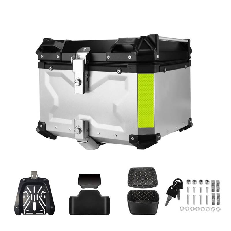 LIZHAYG Topcase Motorrad Motorrad Schwanz Box Stamm 55L Universal Top Schwanz Hinten Gepäck Werkzeug Fällen Toolbox(45L Silver) von LIZHAYG