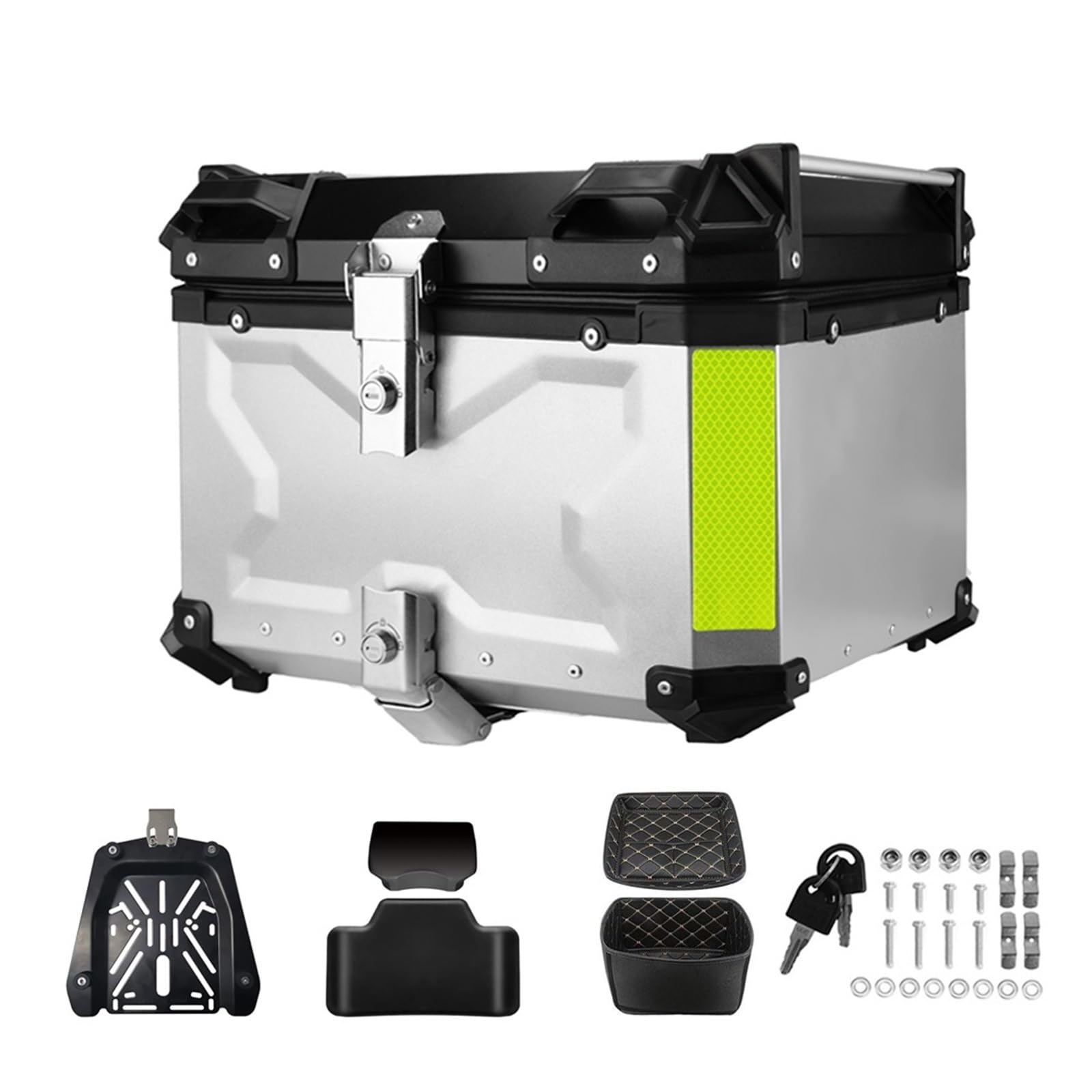 LIZHAYG Topcase Motorrad Motorrad Schwanz Box Stamm 55L Universal Top Schwanz Hinten Gepäck Werkzeug Fällen Toolbox(55L Silver) von LIZHAYG