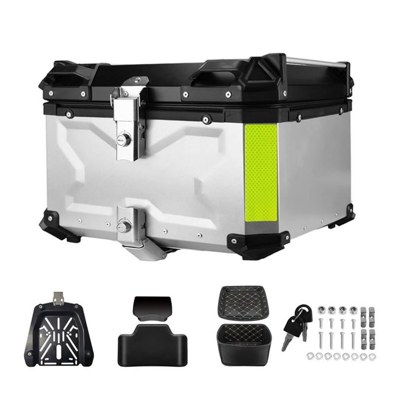 LIZHAYG Topcase Motorrad Motorrad Schwanz Box Stamm 55L Universal Top Schwanz Hinten Gepäck Werkzeug Fällen Toolbox(65L Silver) von LIZHAYG