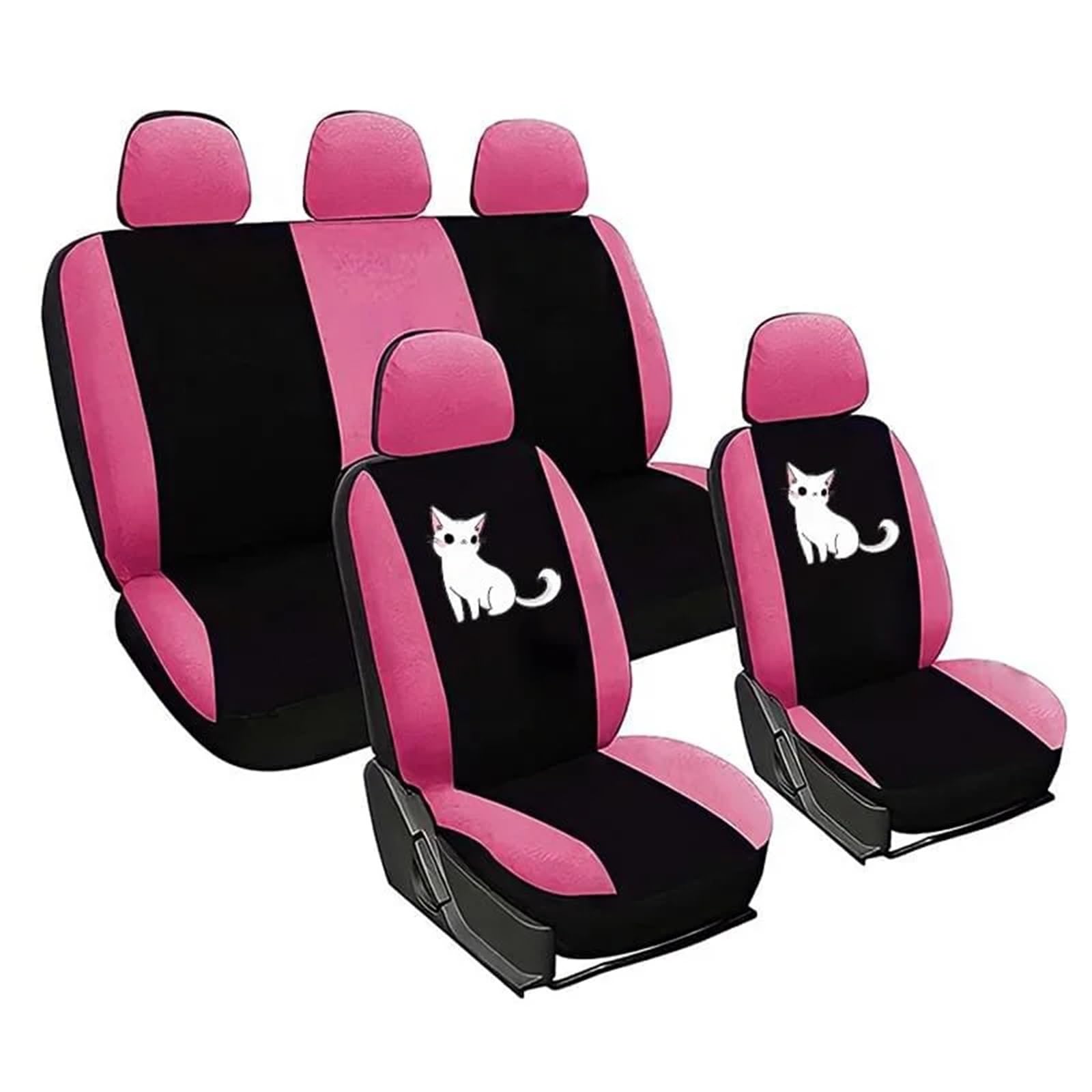 LIZHAYG Universal SitzbezüGe FüR Auto Niedliche Katze Bedruckte Universal-Sitzbezüge for die Vorderseite des Autos/vollständiger Autositzbezug 2/4/9 Stück Autositzschutzbezüge(Pink (5 Full seat)) von LIZHAYG