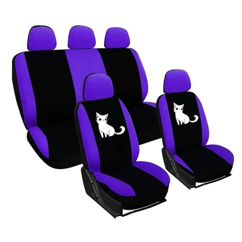 LIZHAYG Universal SitzbezüGe FüR Auto Niedliche Katze Bedruckte Universal-Sitzbezüge for die Vorderseite des Autos/vollständiger Autositzbezug 2/4/9 Stück Autositzschutzbezüge(Purple (5 Full seat)) von LIZHAYG