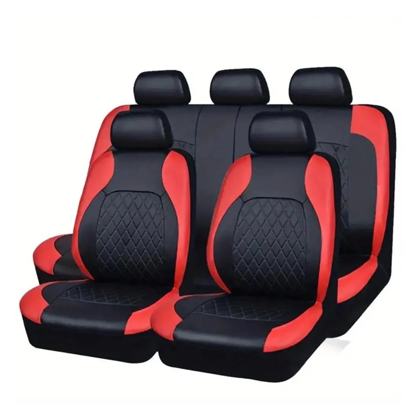 LIZHAYG Universal SitzbezüGe FüR Auto Universal PVC Autositzbezug Autositzbezug Komplettset Leder 5-Sitzer vorne hinten(Black red) von LIZHAYG