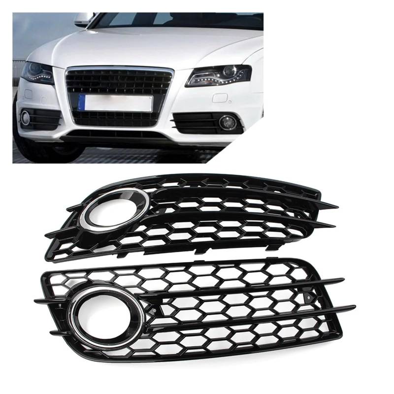 1 Paar Auto Waben Mesh Front Stoßstange Nebel Leichtkühlerabdeckung kompatibel for Audi A4 B8 S4 2008 2009 2012 2012 Hochglanzschwarz(Chrome Black) von LJBaab