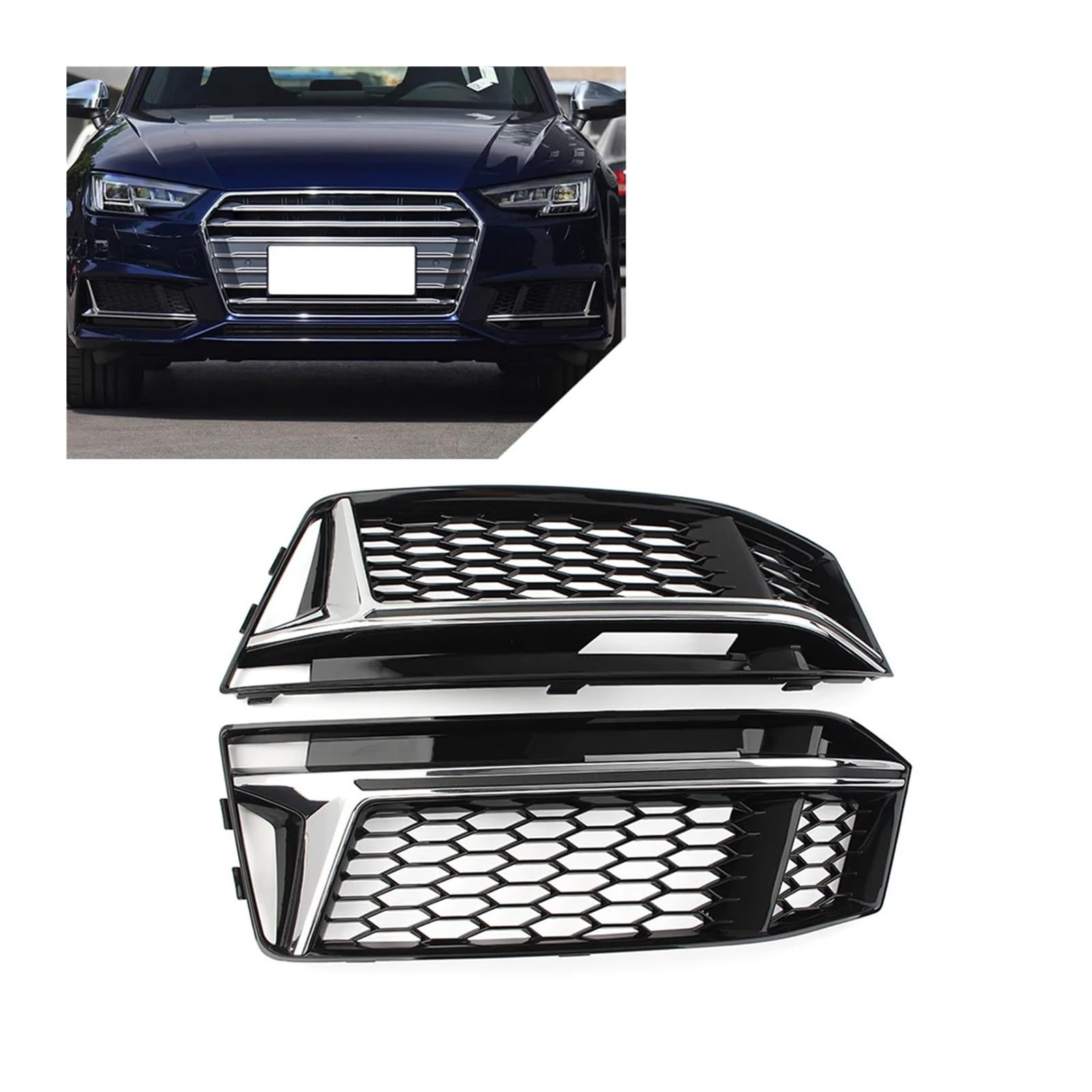 1 Paar Auto vorne Stoßstange Nebel Leichtkühlerabdeckung Waben-Maschengrill for Audi A4 B9 S-Line S4 2016 2017 2018 Glossy Black kompatibel(Chrome Glossy Black) von LJBaab