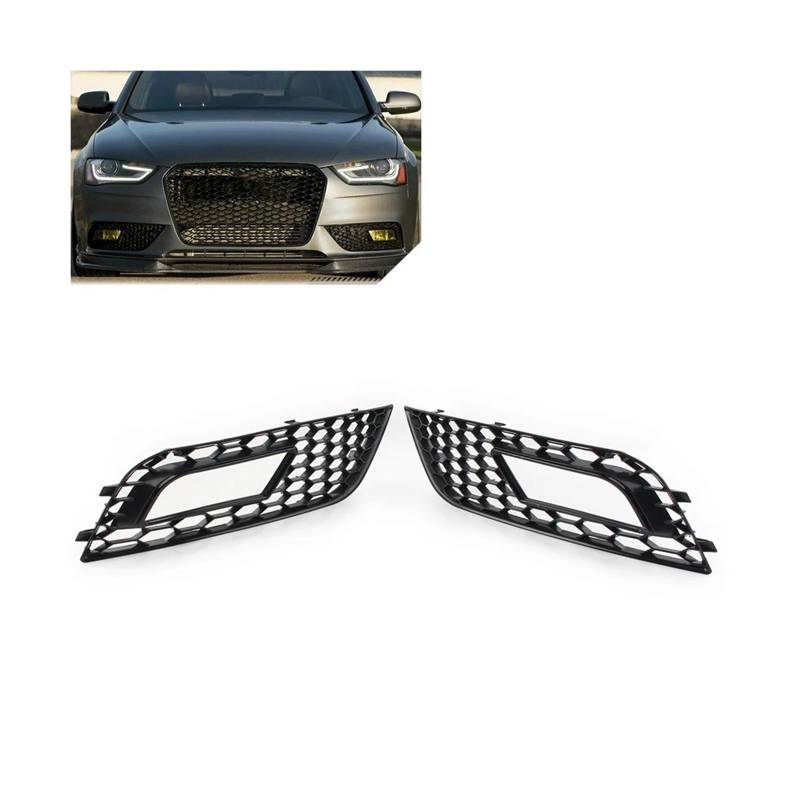 2pcs Auto Wabe Hex Mesh Nebelscheinwerfer Abdeckung vorderen Stoßfänger Kühlergrill kompatibel for Audi A4 B8.5 2013 2014 2015 2016(Full Black) von LJBaab