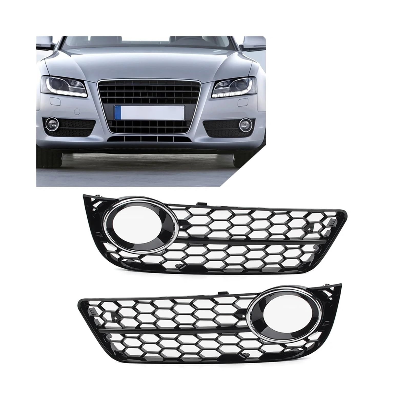 2pcs vordere Stoßfänger Nebel Light Grill Wabe Maschengrill kompatibel for Audi A5 2008 2009 2010 2011 Schwarzes Auto -Außenzubehör(Chrome Black) von LJBaab