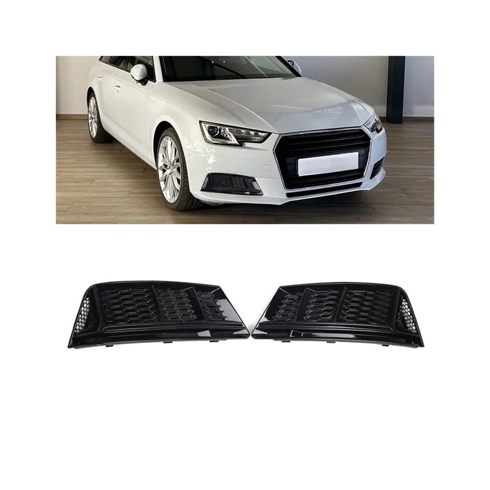 2x Gloss Black Wabe vordere Stoßfänger unter Nebel Lampenlampe Grill Kühlergrill Cover kompatibel for Audi A4 B9 2016 2017 2018 Autozubehör von LJBaab