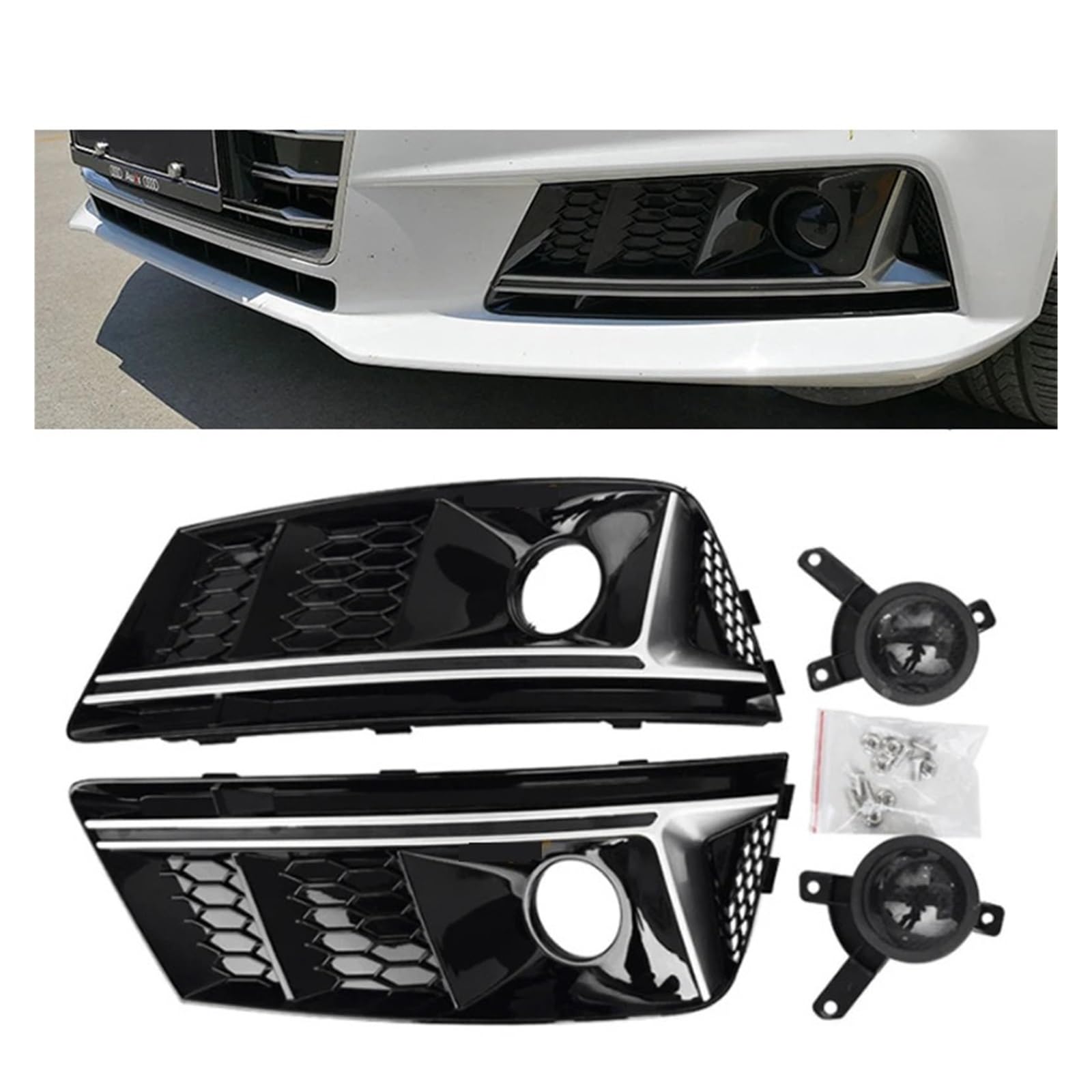 A4 Honeycomb Front Sport Nebel Lampenabdeckung Nebel Light Grill kompatibel mit A4 B9 Standard 2016-2018 Auto Styling Accessoires(C) von LJBaab