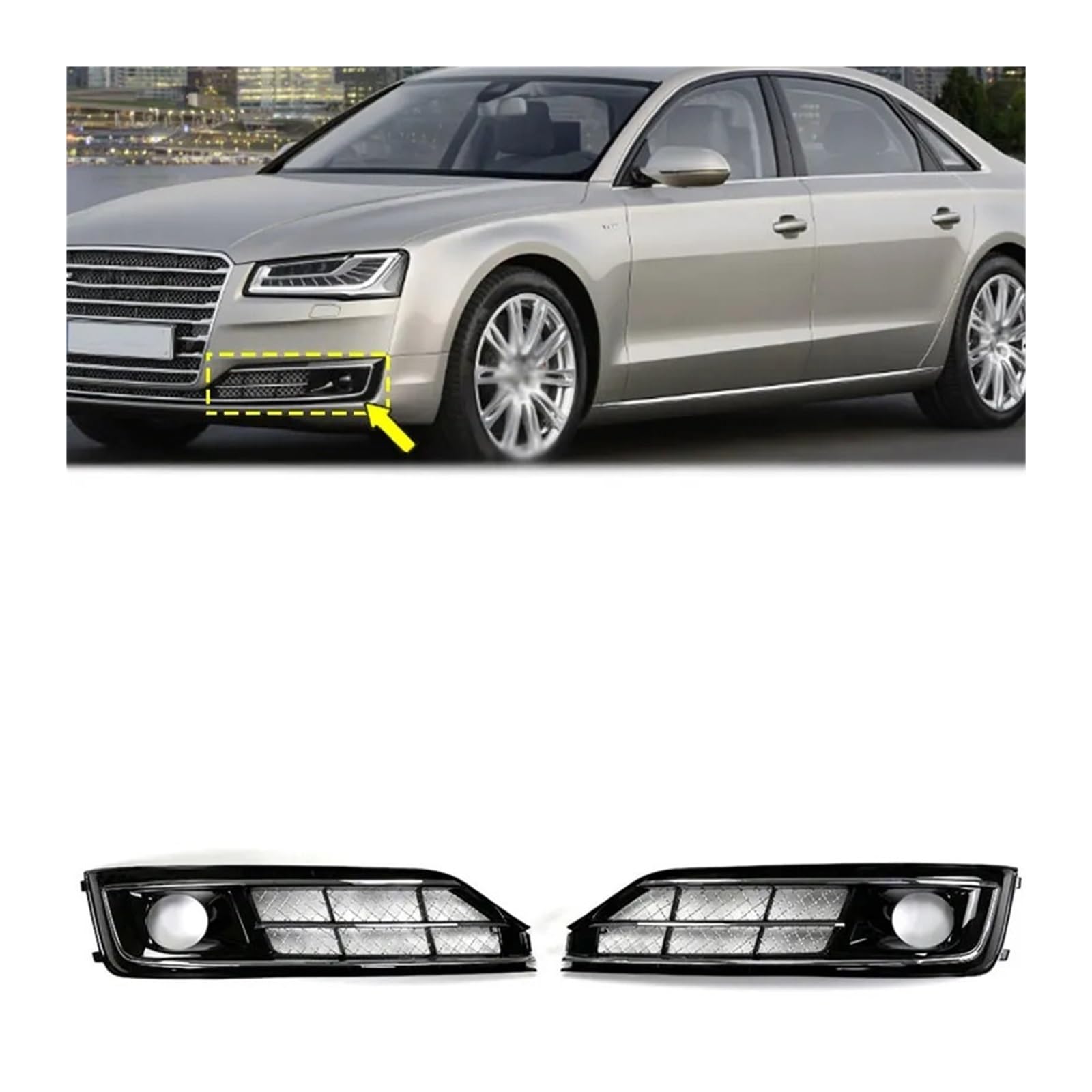 Auto vorne Stoßstange Nebel Leichtdeckel Nebel Lampenrahmen Kühlergrill kompatibel for Audi A8L D4PA W12 2014-2017 Automatisches Außenzubehör Neu(Only Left) von LJBaab