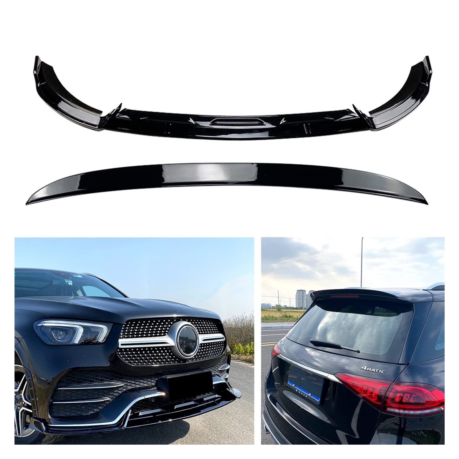 Car Body Kit kompatibel mit Me-Rcedes Benz Gle Class W167 C167 2020-2022 Vordere Stoßfänger Splitter Lippen+Heck-Lid-Deckel-Spoiler-Flügelschwarz schwarz von LJBaab