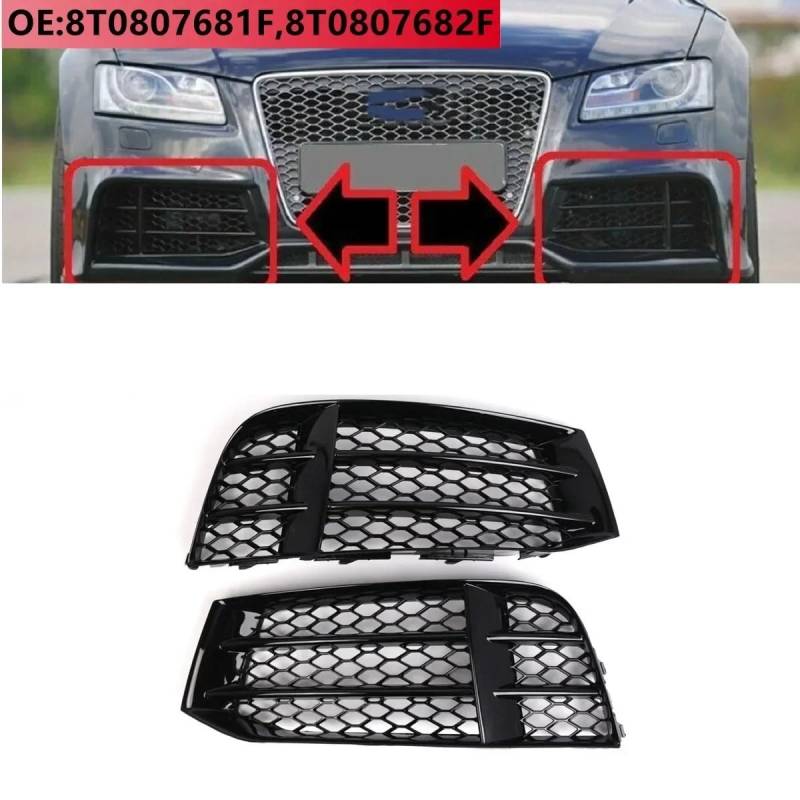 Hochglänzende schwarze RS5 -Auto -Front -Nebel -Lichtgrills Foglamp Wabe Grillabdeckung Trim kompatibel mit RS5 B8.5 2013 2014 2015 2016 8t0807681f(Pair) von LJBaab