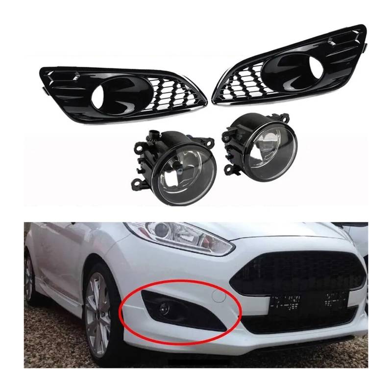 Hohlnetz Wabenwagen-Auto vorderen Stoßfänger Nebel Lampe Unterkühlergrill Abdeckung + Nebelscheinwerfer for Ford Fiesta Mk7 Zetec S 2012-2017 kompatibel von LJBaab