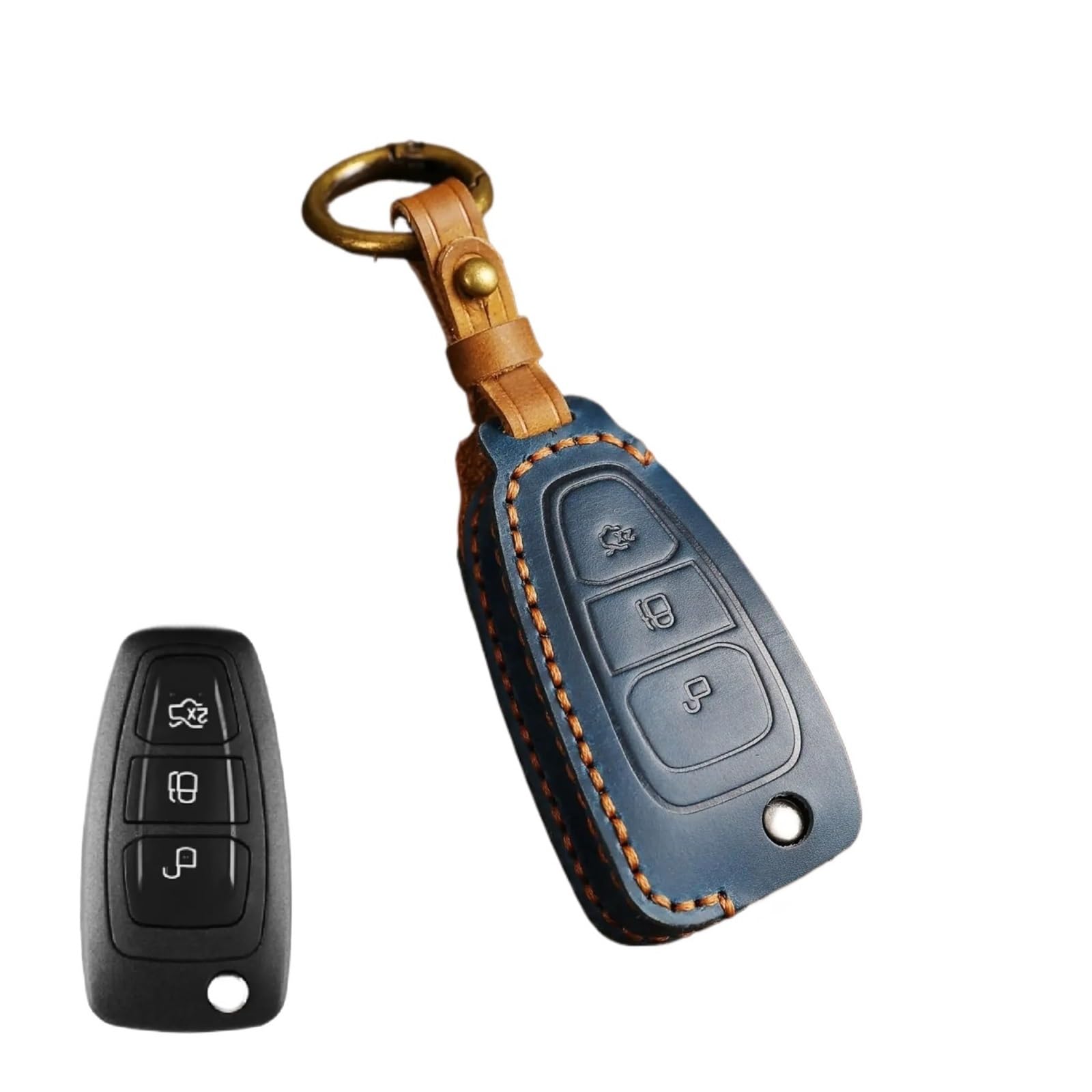 Kompatibel for Ford Ranger C-Max S-Max Focus Galaxy Mondeo Transit Tourneo Custom Flip Key Leder Hülle Hülle Autoschlüsselabdeckung Zubehör Accessoires(Style 2) von LJBaab