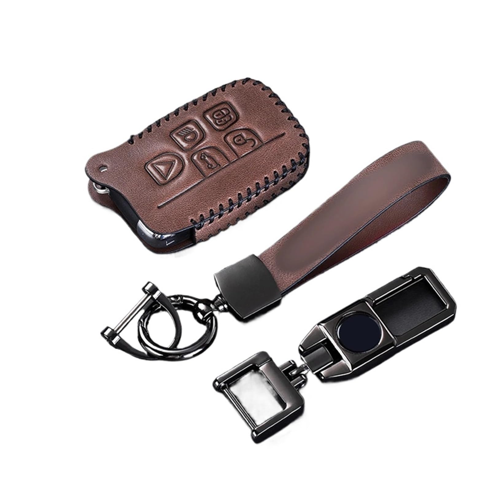 Lederauto Fernbedienung Key Hülle Key Cover Shell FOB Schlüsselbund kompatibel for Land Rover Range Rover Sport Evoque Freelander 2 Autozubehör(Brown) von LJBaab