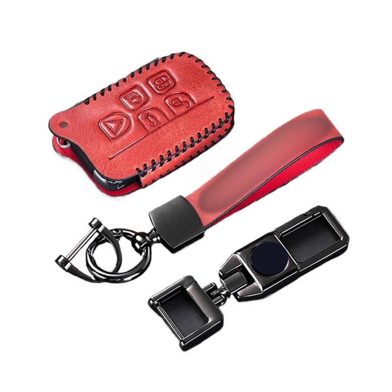 Lederauto Fernbedienung Key Hülle Key Cover Shell FOB Schlüsselbund kompatibel for Land Rover Range Rover Sport Evoque Freelander 2 Autozubehör(Red) von LJBaab