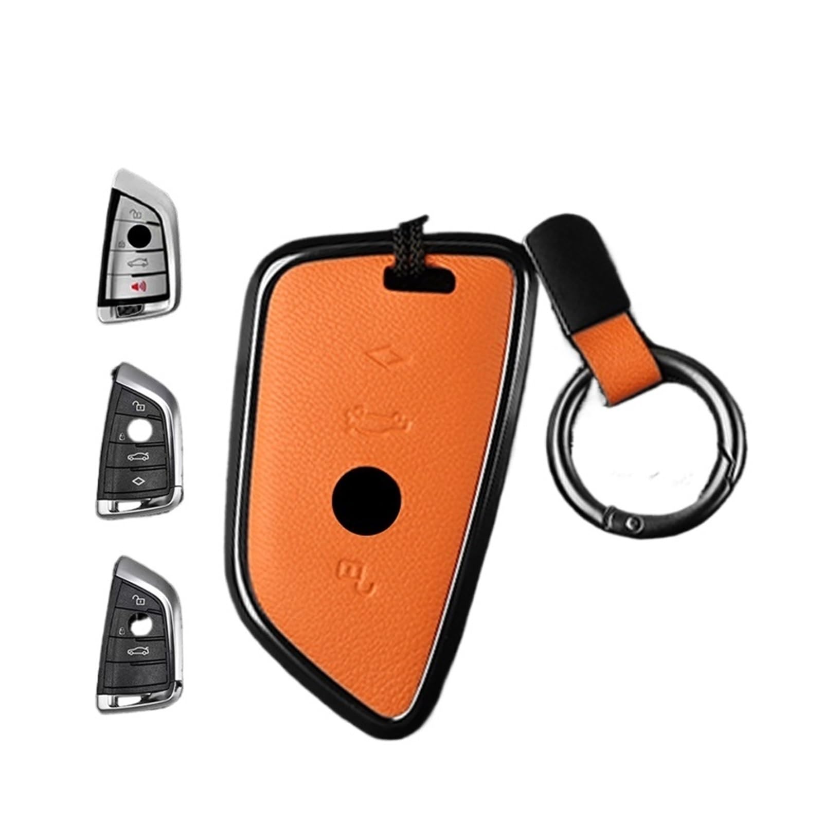 Metall- und Lederauto -Schlüsselhülle kompatibel for BMW 1 3 5 7 Serie x1 x3 x5 x7 f20 F48 F15 F16 G20 G28 G22 G23 G30 G12 Schlüsselbundzubehör(Orange Rope ring) von LJBaab