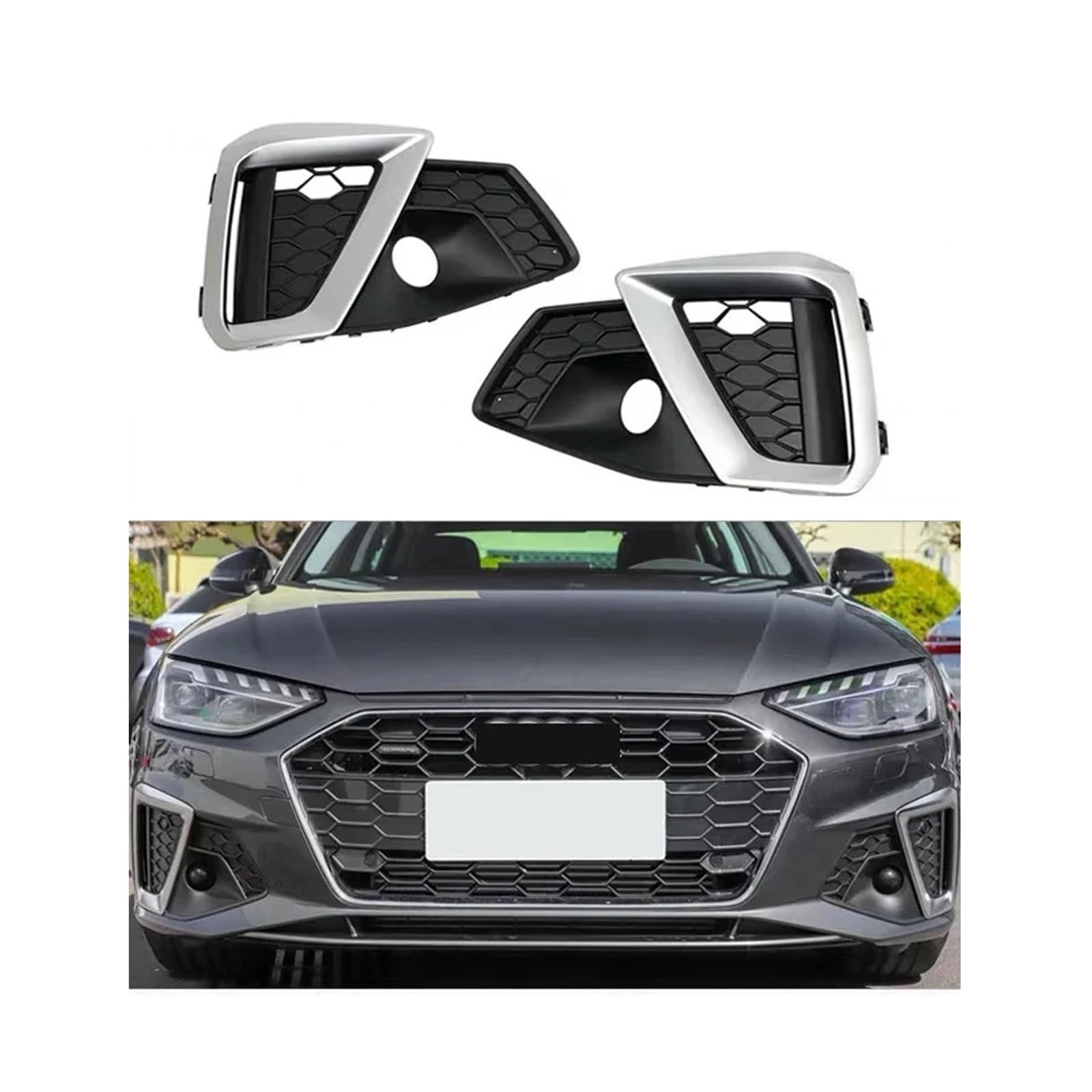 S4 Style Glossy Black Front Stoßstange Nebel Lampengrill, kompatibel for Audi A4L Sports Modelle 2020-2021 Auto Styling Accessoires(Glossy Black) von LJBaab