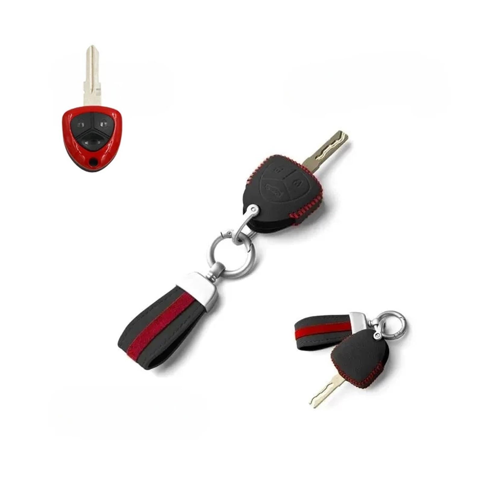 Wildleder -Lederauto -Fernbedienung Smart Key FOB Case Cover Halterbeutel mit Schlüsselbund kompatibel for Ferrari 458 Italia Californla 612 599 GTB FF(Black Red) von LJBaab