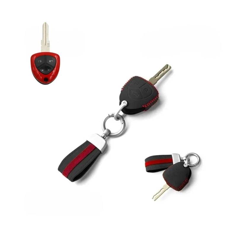 Wildleder -Lederauto -Fernbedienung Smart Key FOB Case Cover Halterbeutel mit Schlüsselbund kompatibel for Ferrari 458 Italia Californla 612 599 GTB FF(Black Red) von LJBaab