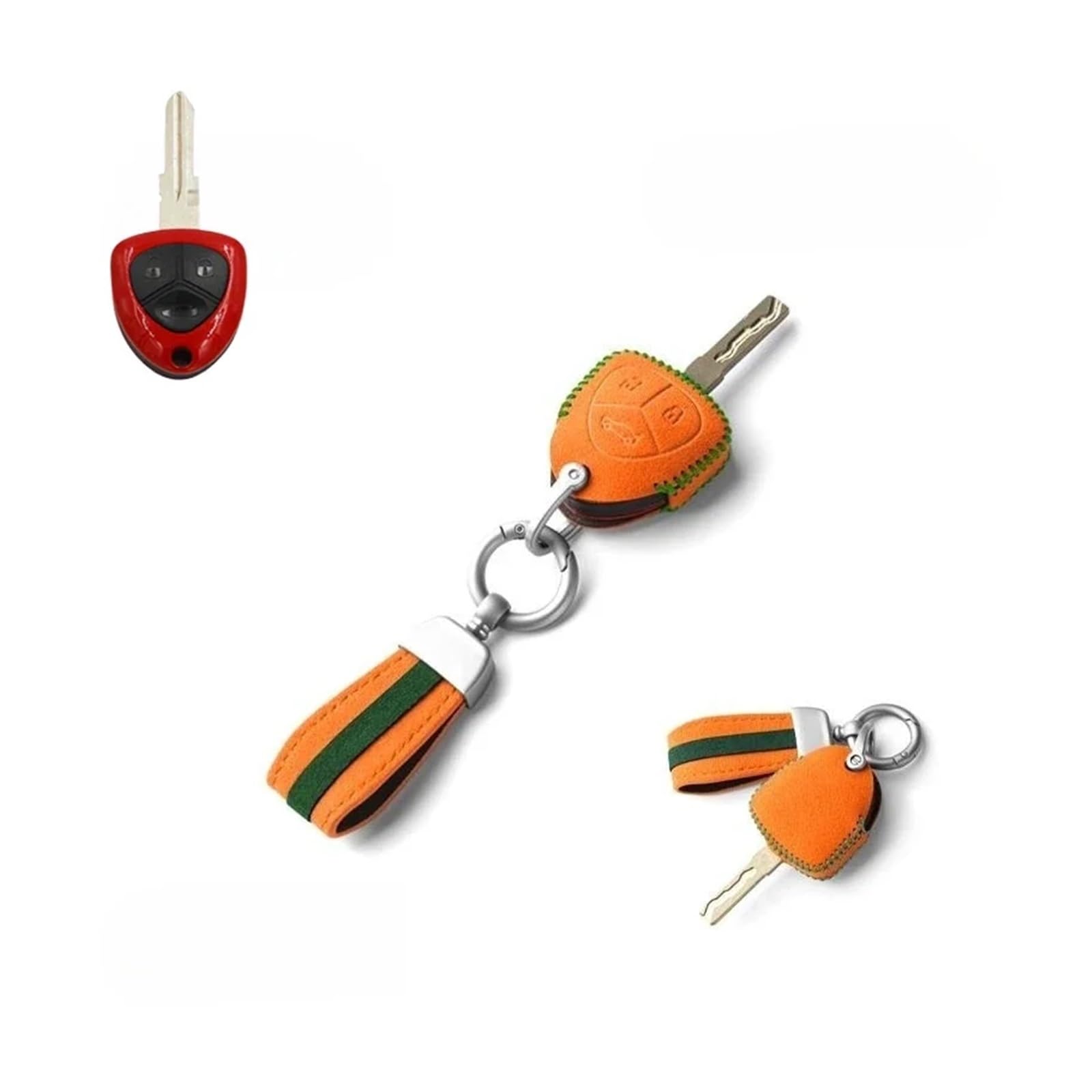 Wildleder -Lederauto -Fernbedienung Smart Key FOB Case Cover Halterbeutel mit Schlüsselbund kompatibel for Ferrari 458 Italia Californla 612 599 GTB FF(Red Yellow) von LJBaab