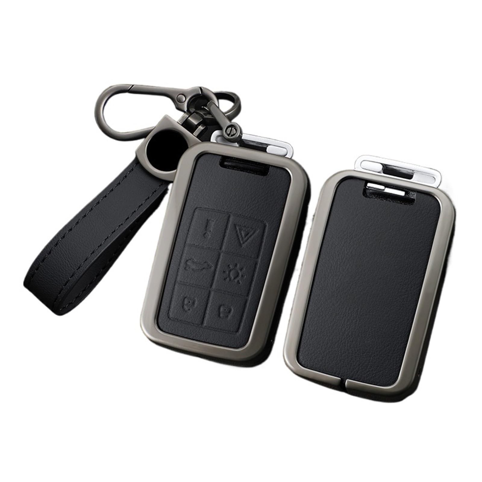 Zink -Legierung Leder 6 Knopfautos Smart Key Case Vollbedeckung Shell FOB kompatibel for Volvo S40 S60 S80 S90 XC60 XC90 V40 V60 Autozubehör(B-black keyring) von LJBaab