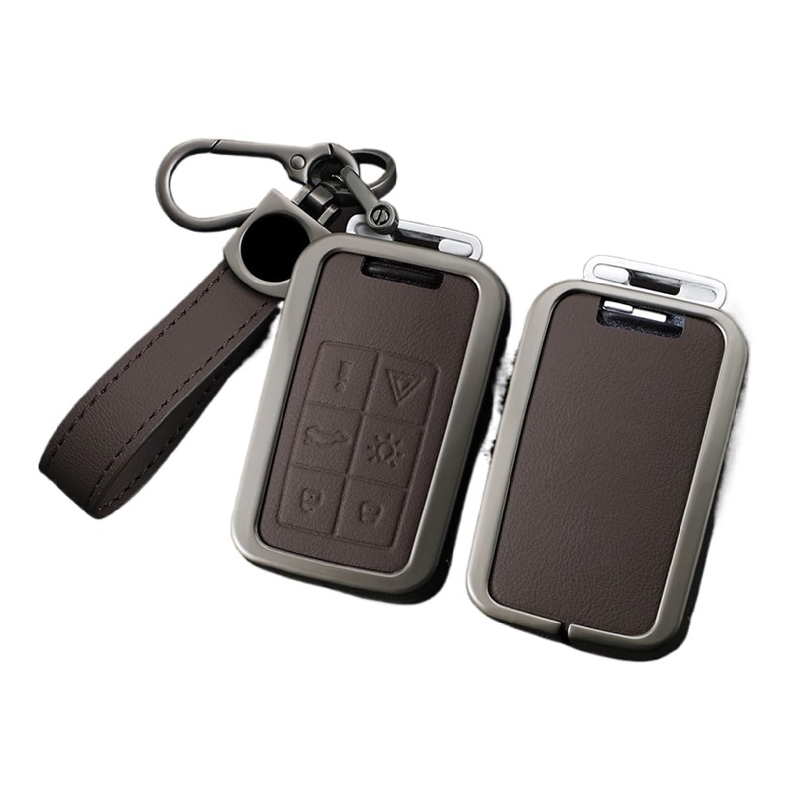 Zink -Legierung Leder 6 Knopfautos Smart Key Case Vollbedeckung Shell FOB kompatibel for Volvo S40 S60 S80 S90 XC60 XC90 V40 V60 Autozubehör(B-brown keyring) von LJBaab