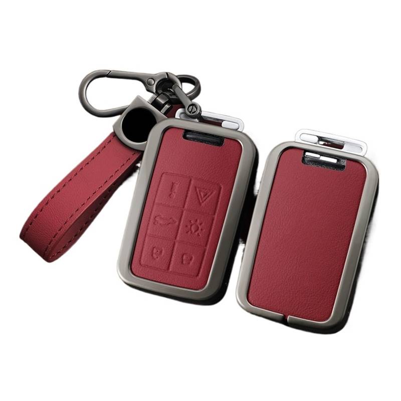 Zink -Legierung Leder 6 Knopfautos Smart Key Case Vollbedeckung Shell FOB kompatibel for Volvo S40 S60 S80 S90 XC60 XC90 V40 V60 Autozubehör(B-red keyring) von LJBaab