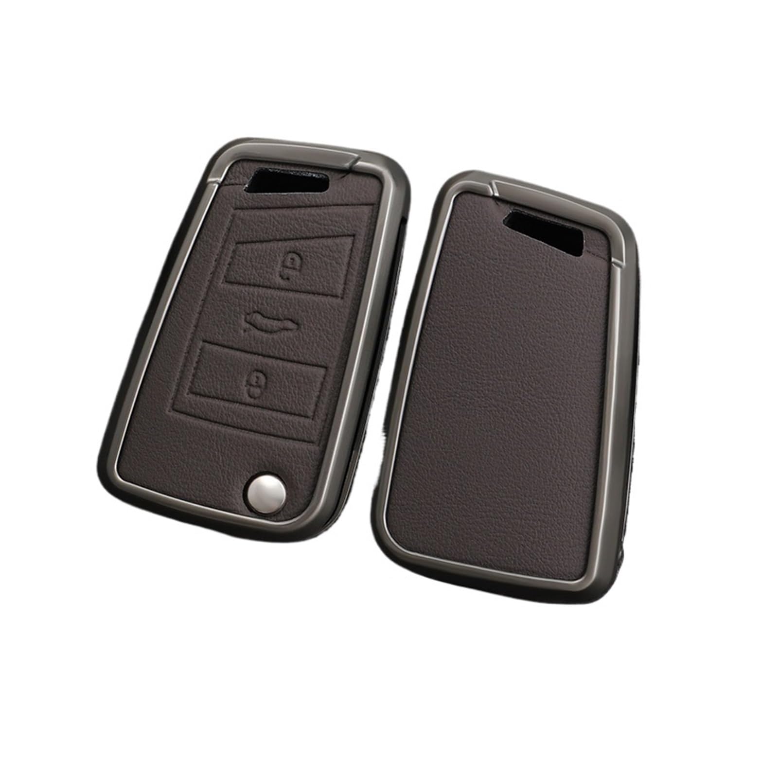 Zink -Legierung Lederauto Fernbedienung Key Case Cover Shell kompatibel for Skoda Kodiaq Superb A7 kompatibel for VW Passat B8 Magotan Smart Keyless(D brown) von LJBaab