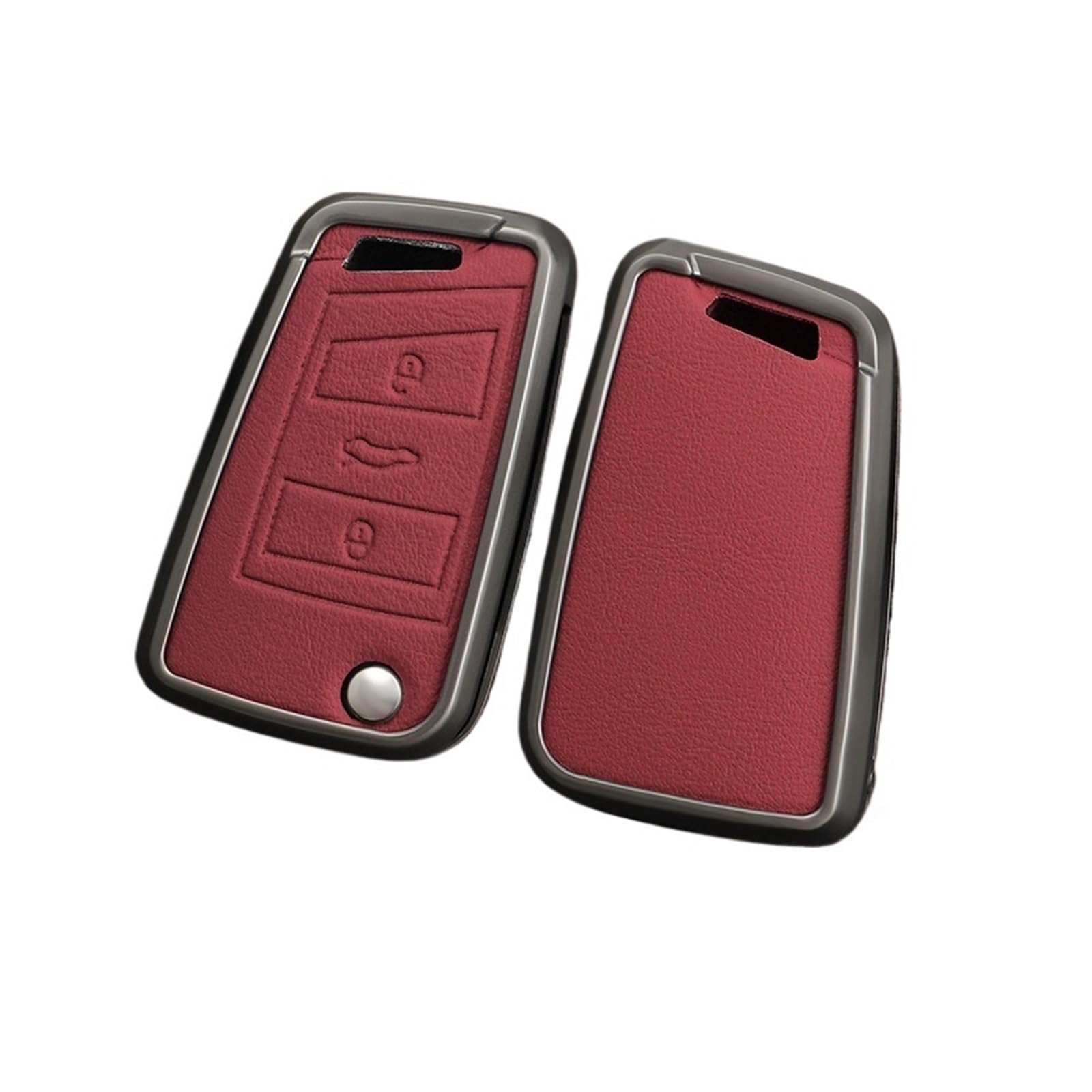 Zink -Legierung Lederauto Fernbedienung Key Case Cover Shell kompatibel for Skoda Kodiaq Superb A7 kompatibel for VW Passat B8 Magotan Smart Keyless(D red) von LJBaab