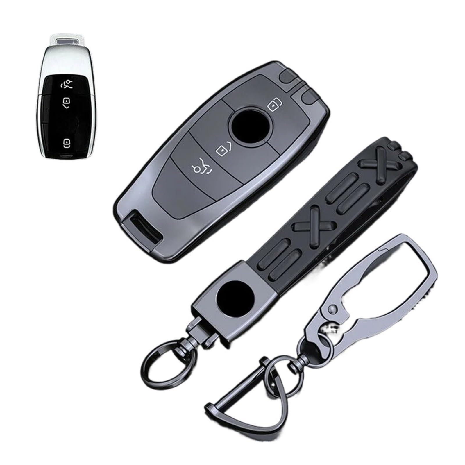 Zink-Legierungsauto-Fernbedienung Smart Key Case Cover Shellhalter Protektor mit Schlüsselbund, die for Benz ABCES G-Klasse-Zubehör kompatibel sind(GrayB) von LJBaab