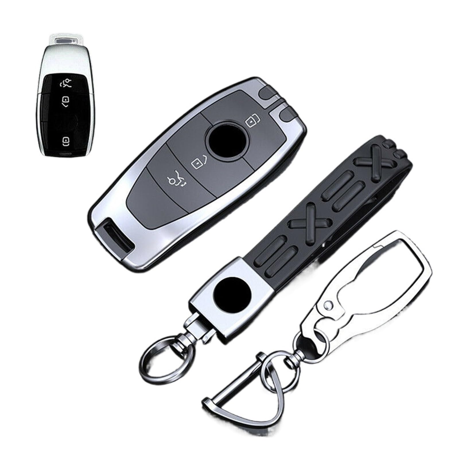 Zink-Legierungsauto-Fernbedienung Smart Key Case Cover Shellhalter Protektor mit Schlüsselbund, die for Benz ABCES G-Klasse-Zubehör kompatibel sind(SilverB) von LJBaab