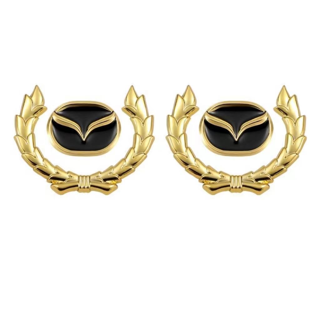 Auto Emblem Logo Aufkleber für Mazda CX-5 2012-2015,Metall Emblem Front Motorhaube Auto Frontkennzeichen Kofferraum Lenkrad Logo Rostfrei Langlebiges Auto Zubehör,Gold-Wheat ears × 2 piece von LJCXZS